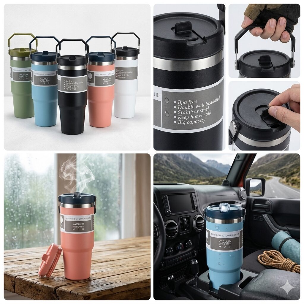 Insulated Travel Tumbler – 890ml Stainless Steel Thermal Coffee Mug with Handle image 2