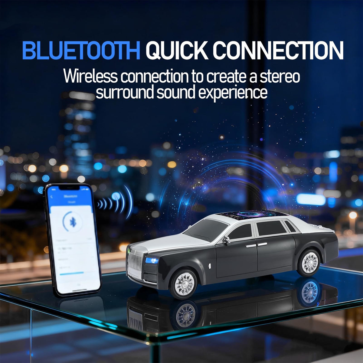 Luxury Sedan Replica Bluetooth Speaker – LED Starry Sky Screen Display, HD Sound image 3