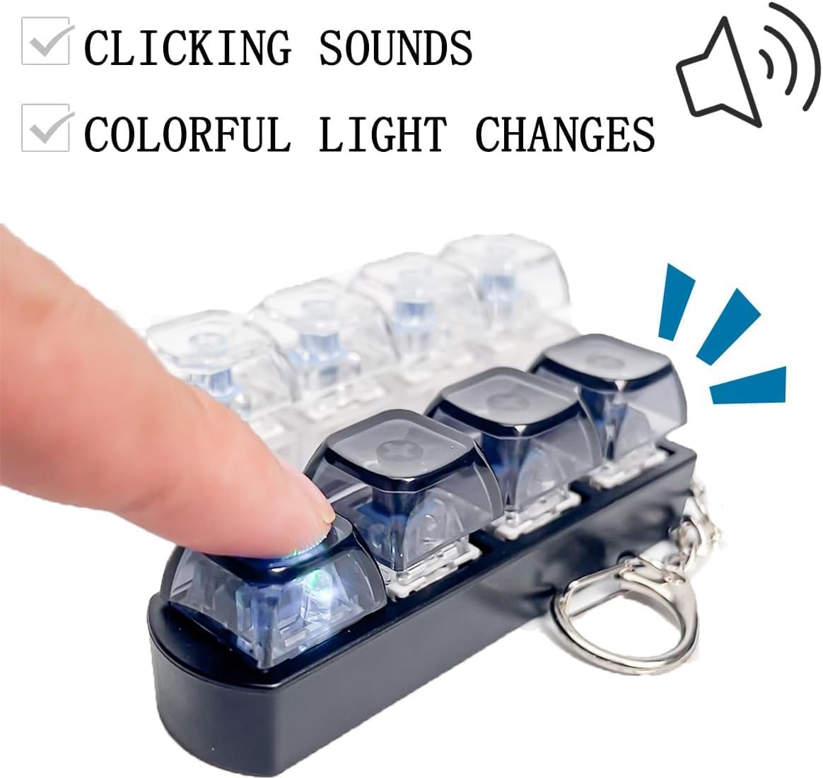 4-Key Mechanical Keyboard Keychain – Clear Acrylic Fidget Toy with Clicky Blue Switches image 5