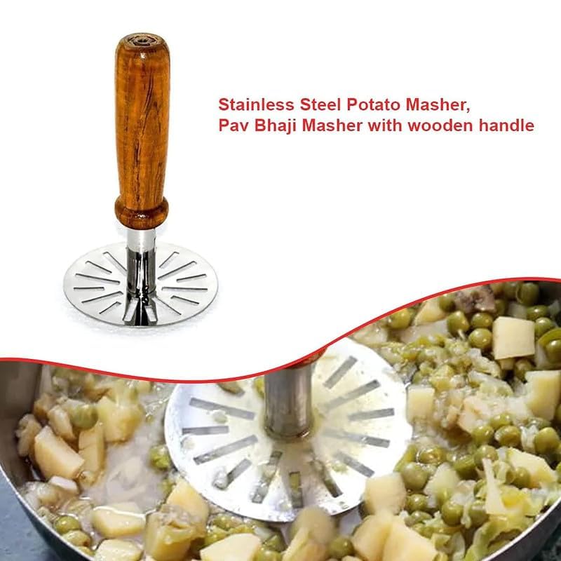 Vegetable - Potato - Pav Bhaji Masher with Wooden Handle image 3