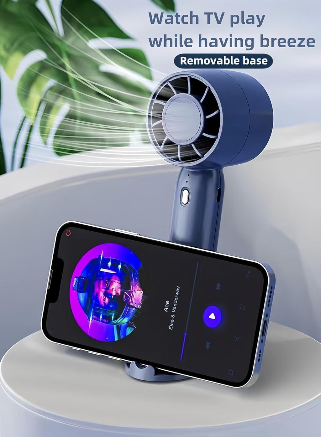 Handheld Mini Fan – Portable USB Rechargeable Fan with Base & 3 Speed Settings image 2