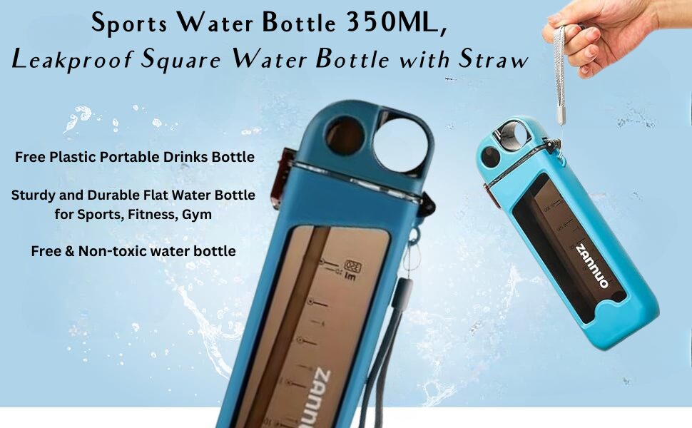 Square Water Bottle – 350ml Flat Sports Water Bottle for Gym & Fitness image 2