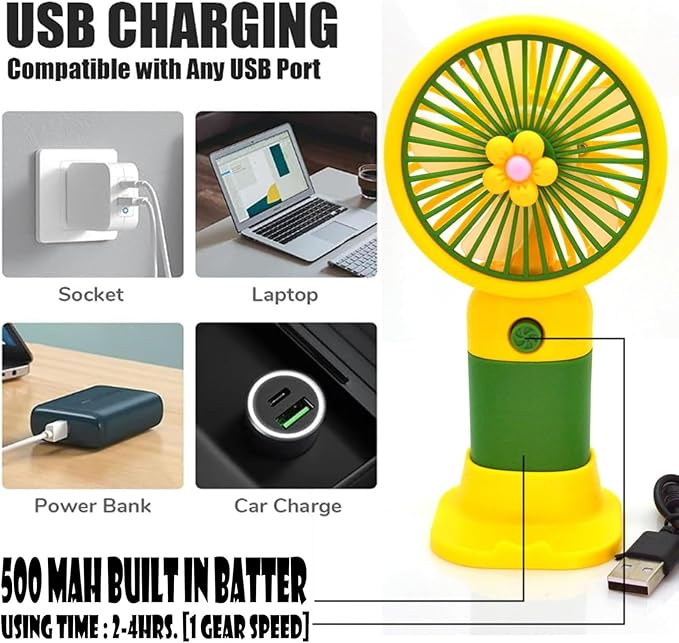 Cute Portable Mini Fan - USB Rechargeable, Multicolour image 3