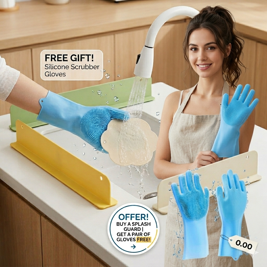 Sink Splash Guard – Waterproof Kitchen Protector with Free Scrubber Gloves image 0