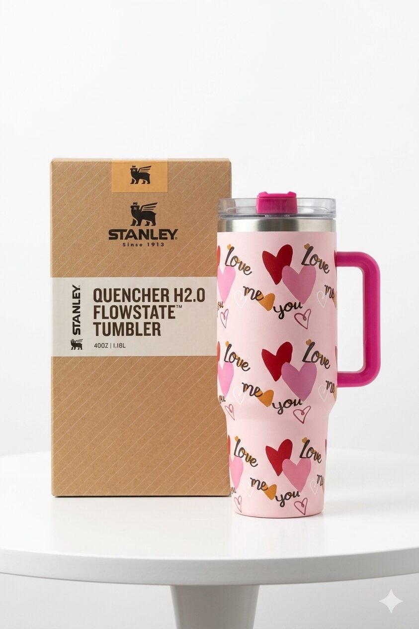 Pink Stanley Tumbler 40oz – Limited Edition Valentine's Pink Hearts Stanley Quencher Cup image 0