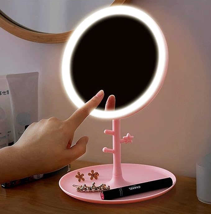 LED Vanity Mirror with Jewellery Organizer Stand – 180 Degree Rotation image 3