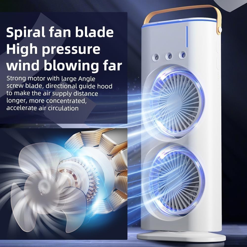 Portable Double Ended Spray Fan with Misting | USB Rechargeable Mini Air Cooler with LED Light | 3 Speed Cooling Fan with 280ml Water Tank (Multicolor) image 2