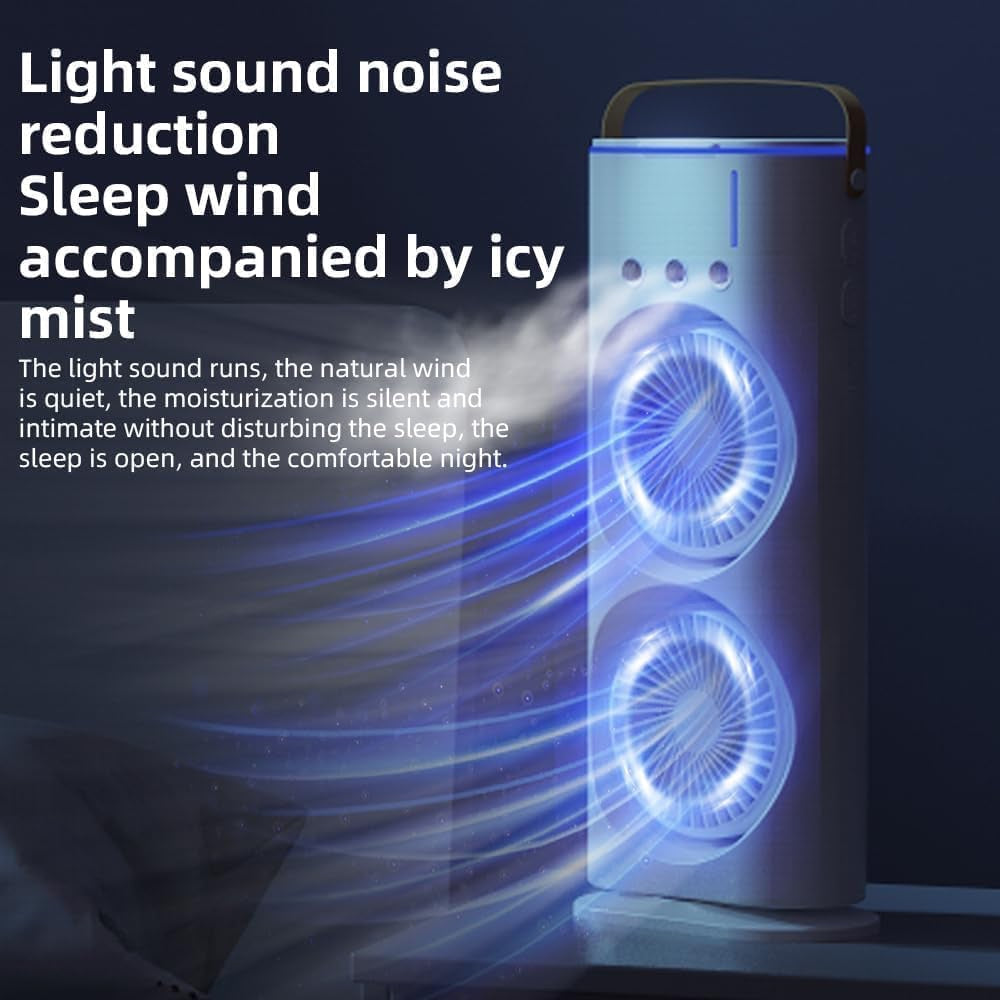 Portable Double Ended Spray Fan with Misting | USB Rechargeable Mini Air Cooler with LED Light | 3 Speed Cooling Fan with 280ml Water Tank (Multicolor) image 4