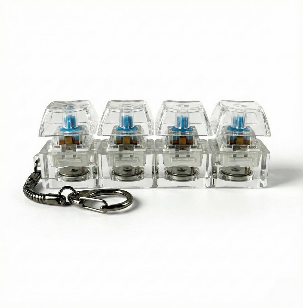 4-Key Mechanical Keyboard Keychain – Clear Acrylic Fidget Toy with Clicky Blue Switches image 2