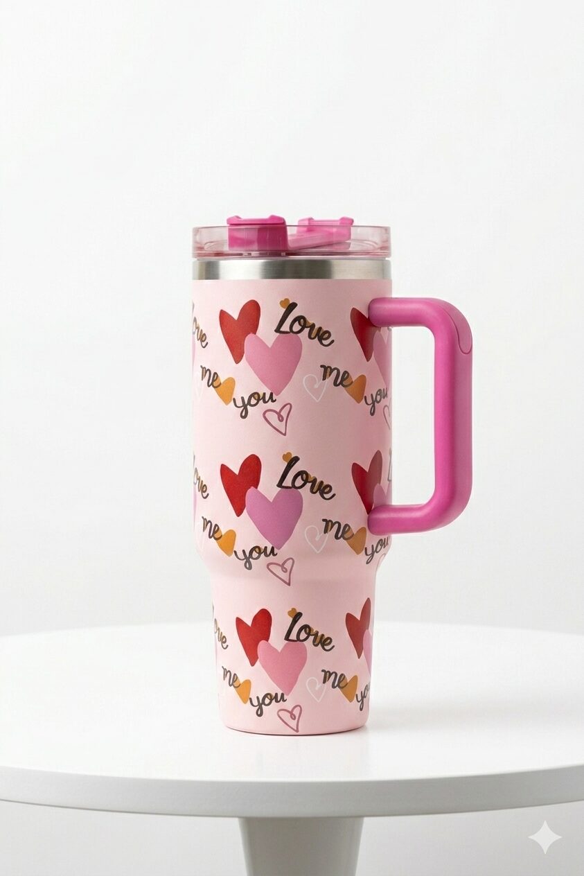Pink Stanley Tumbler 40oz – Limited Edition Valentine's Pink Hearts Stanley Quencher Cup image 1