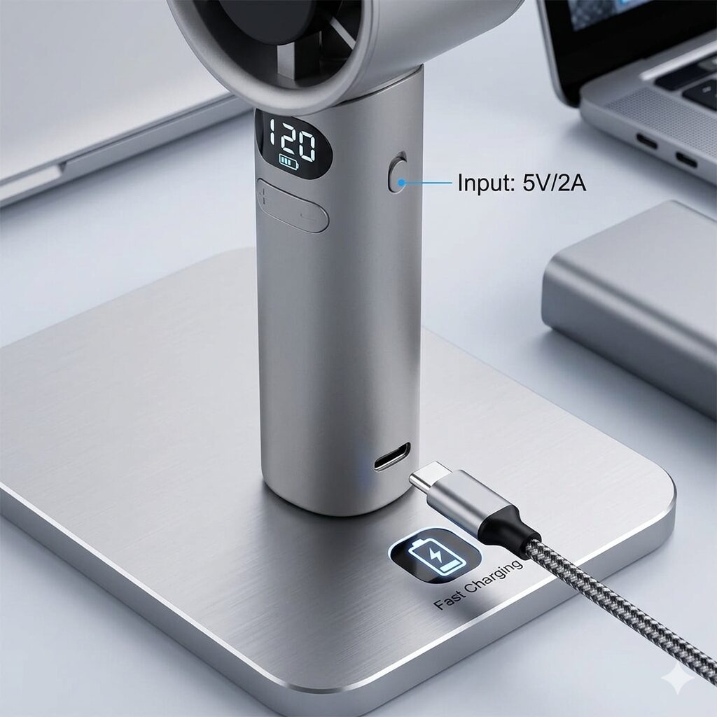 Portable Handheld Adjustable Mini Turbo Fan | Type-C Fast Charging Desk Fan for Travel & Office image 3