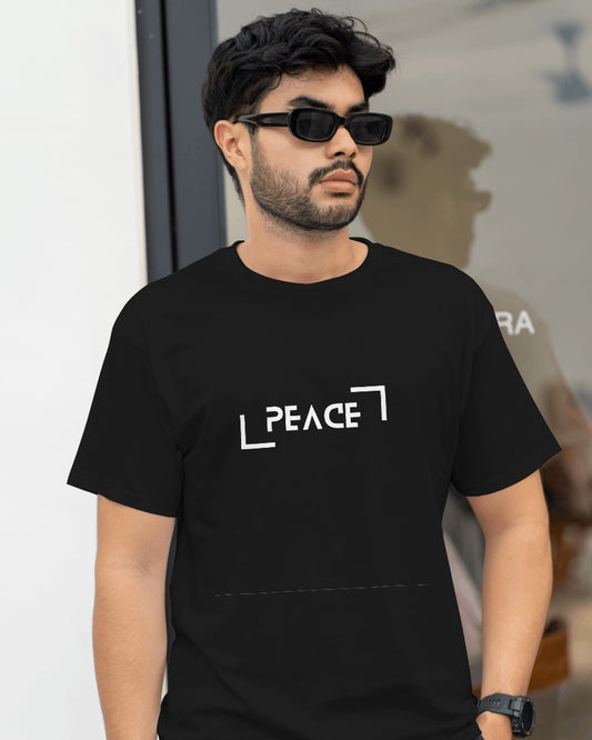 Peace Black Regular Chest Printed Tshirt